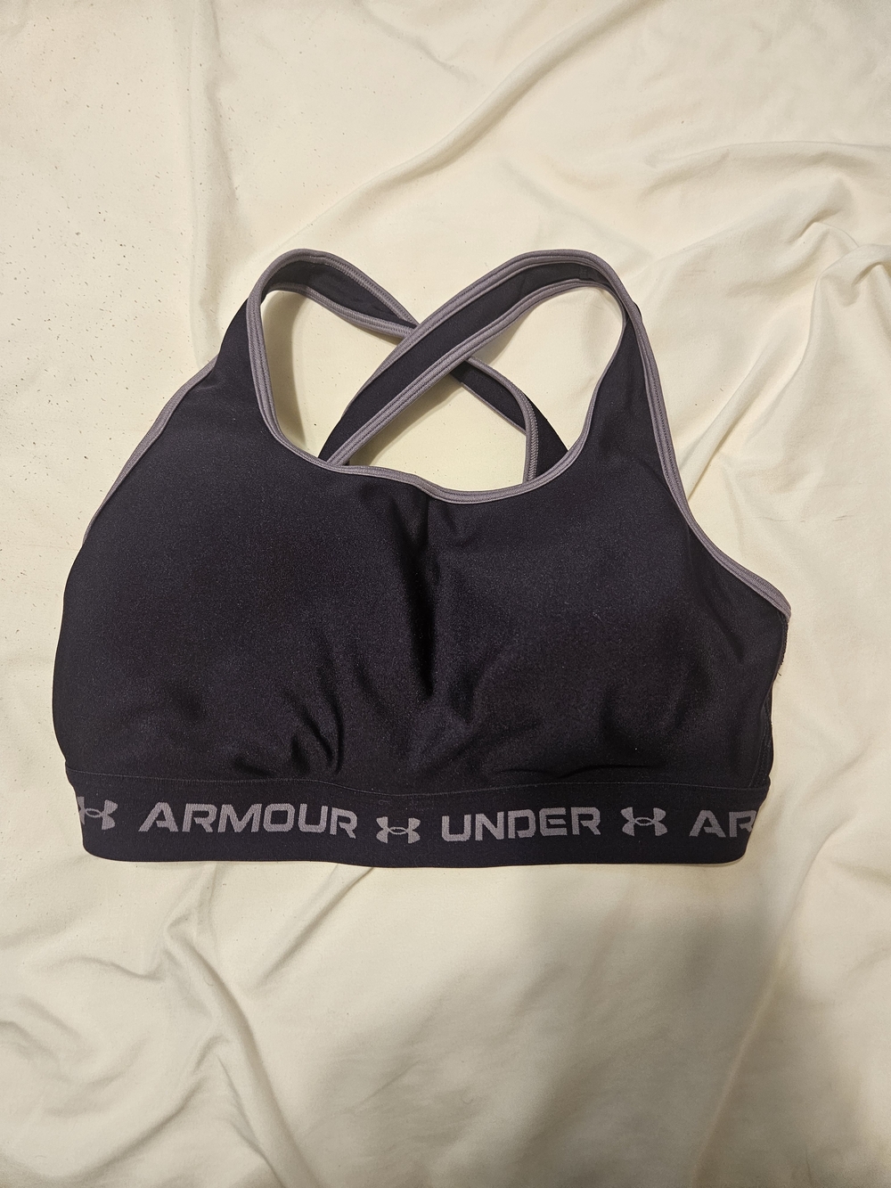 Under Armour Navy Blue Sports Bra with Gray Trim and Logo Band